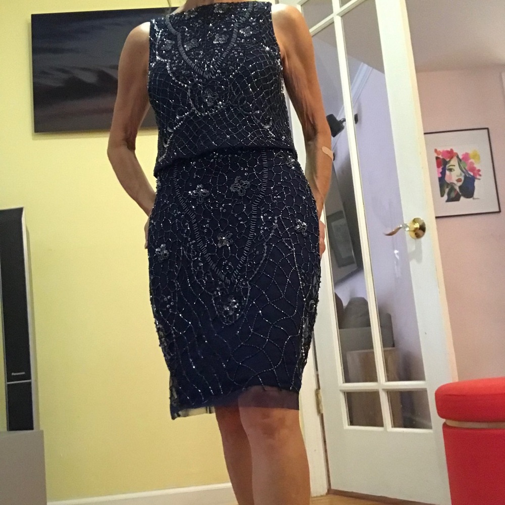 Aidan Mattox Sequin Navy Blue Dress Size 2